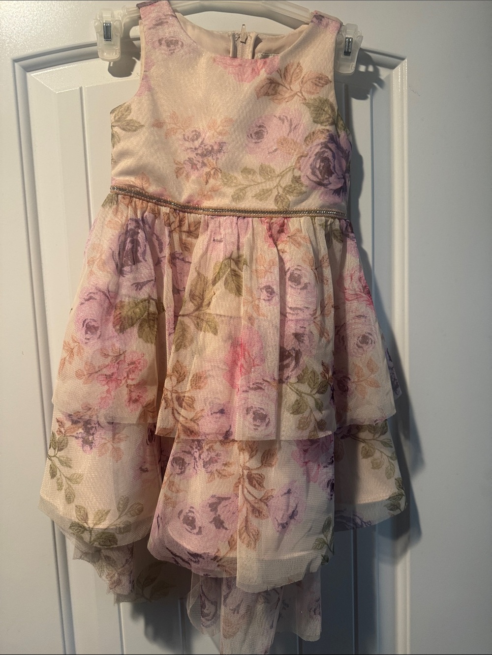 Macy's Floral Layered Tulle Party Dress in Pink and Cream